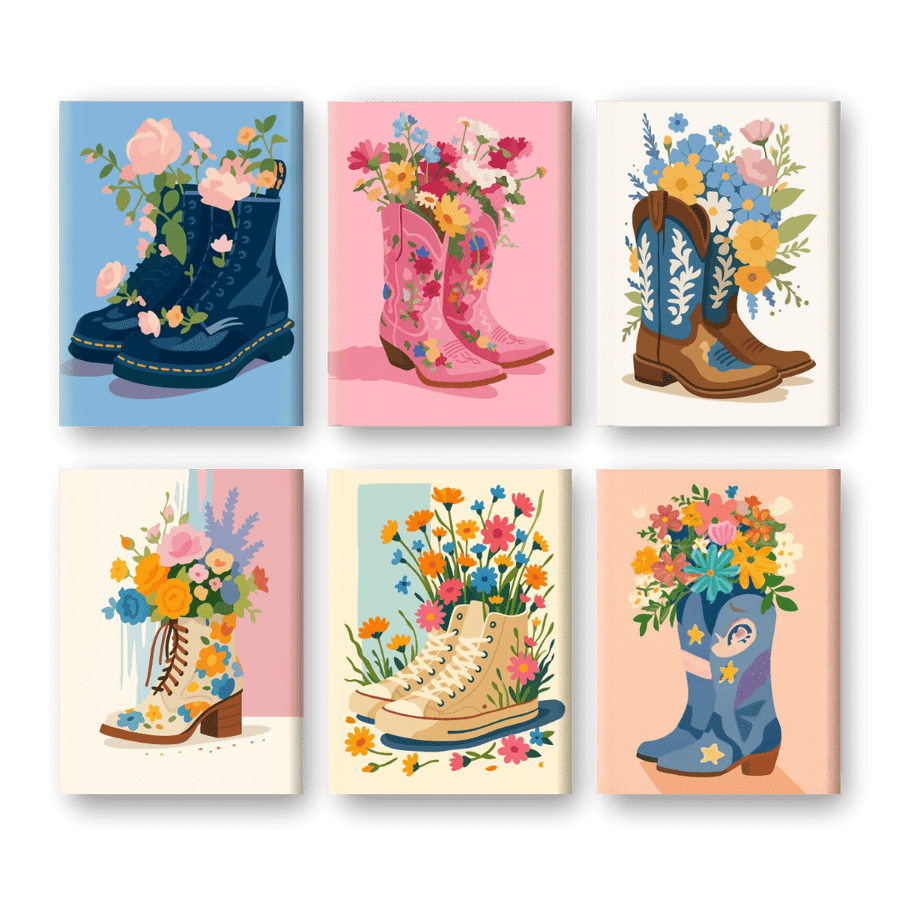 6 Mini Paintings | Flower Boots Set