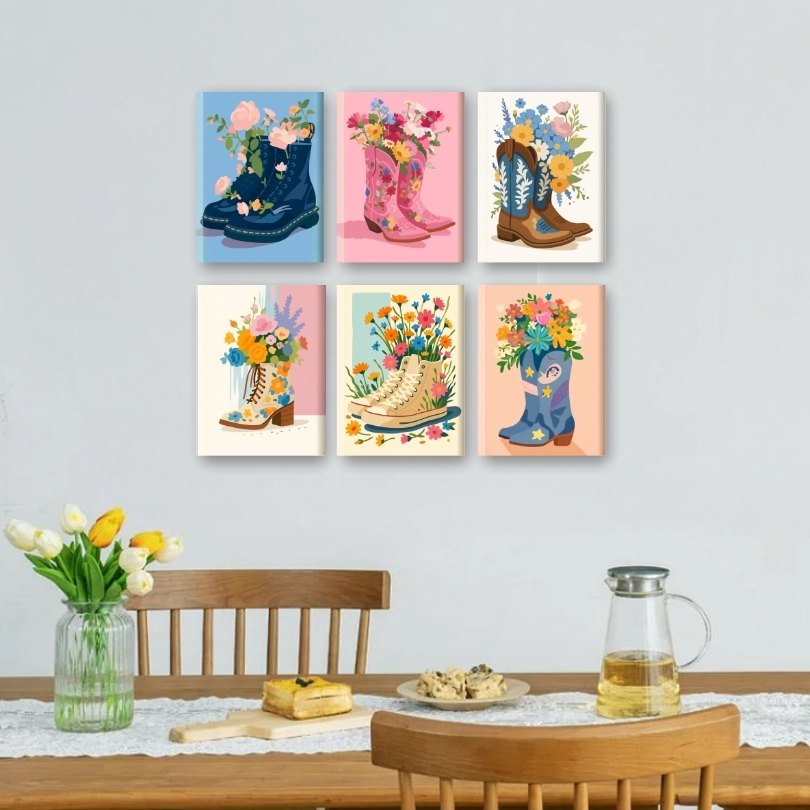 6 Mini Paintings | Flower Boots Set