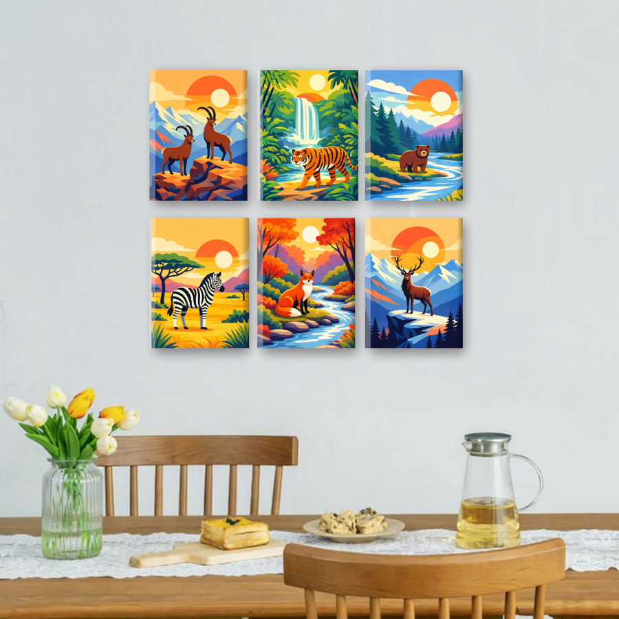 6 Mini Paintings | Animals & Landscapes Set