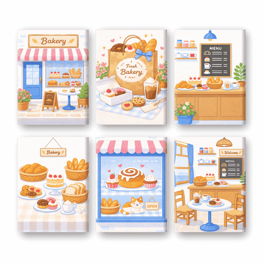 6 Mini Paintings | Bakery Set
