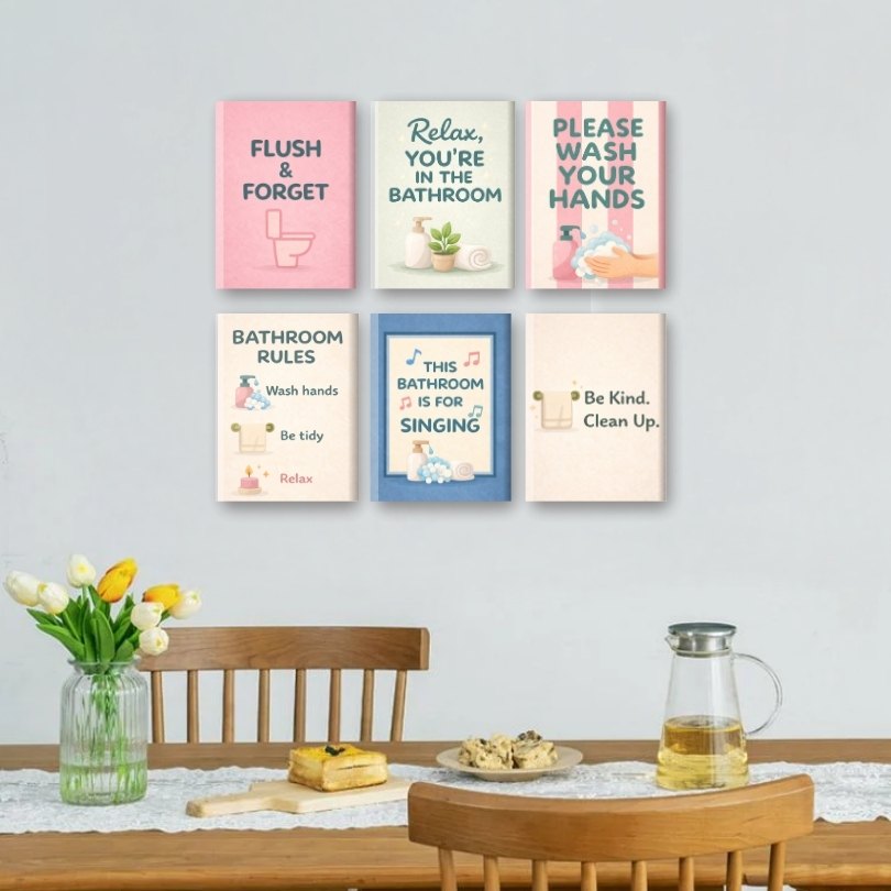 6 Mini Paintings | Bathroom Quotes Set