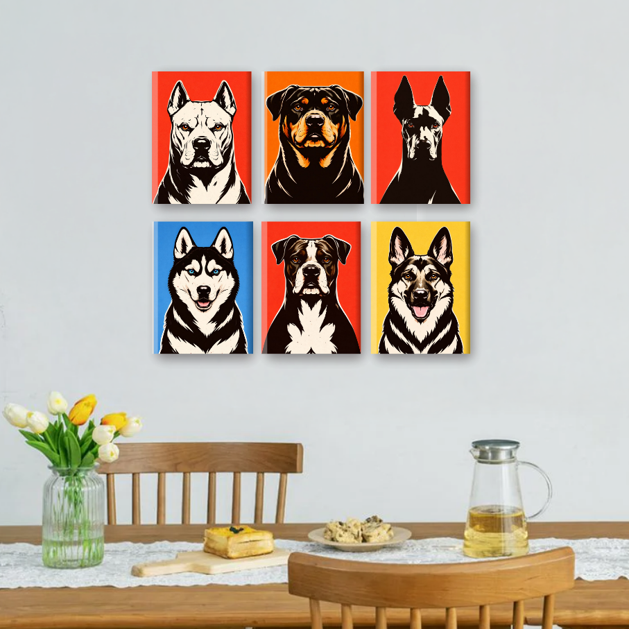 6 Mini Paintings | Pop Art Dogs Set