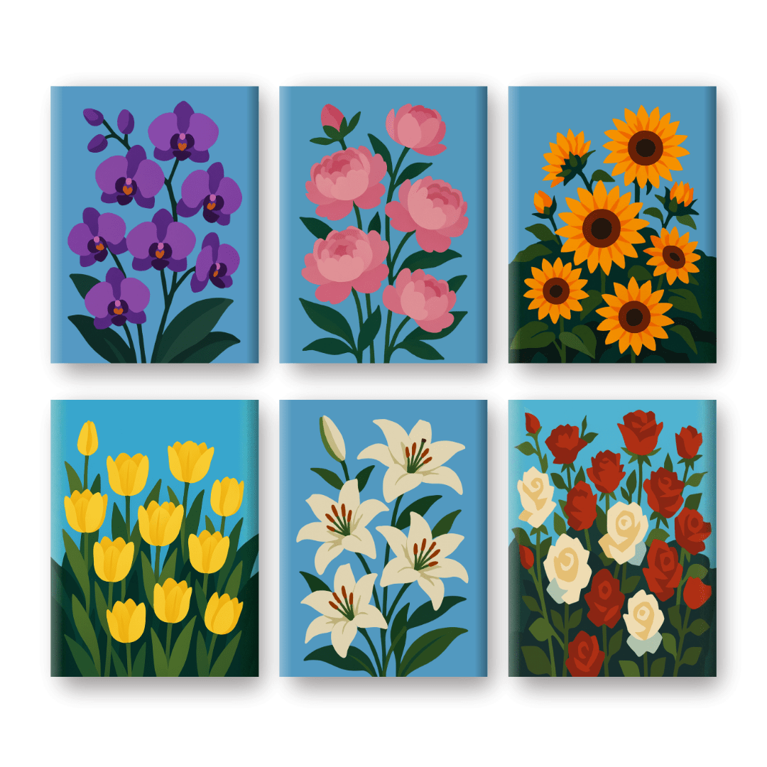 6 Mini Paintings | Beautiful Flowers Set