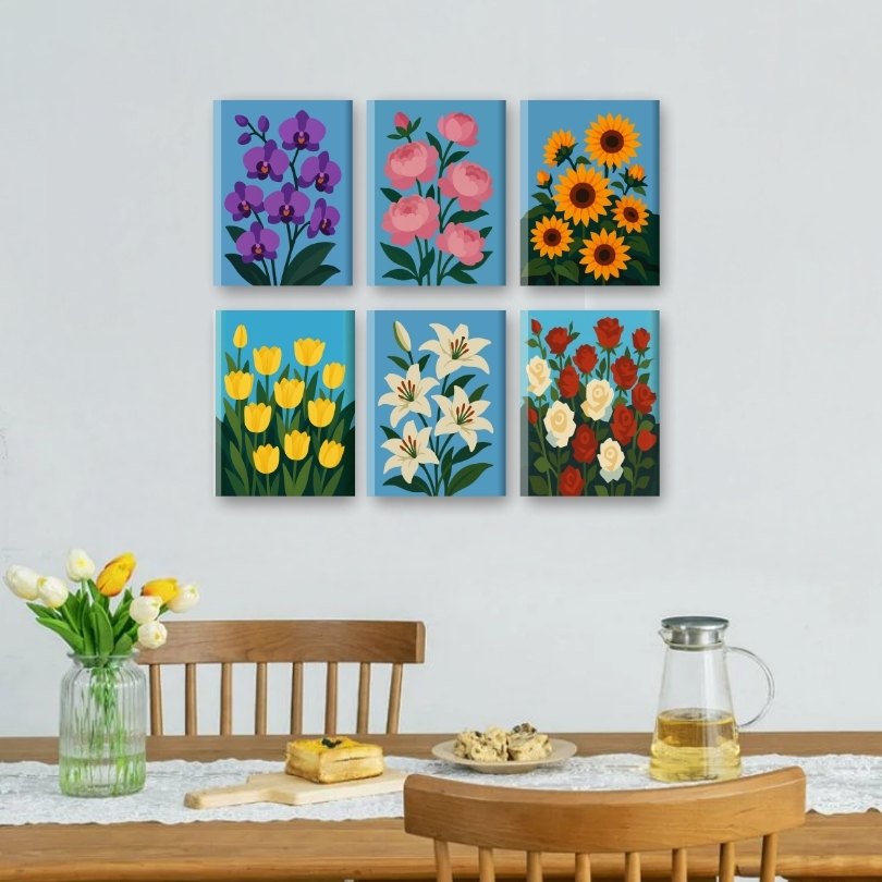 6 Mini Paintings | Beautiful Flowers Set