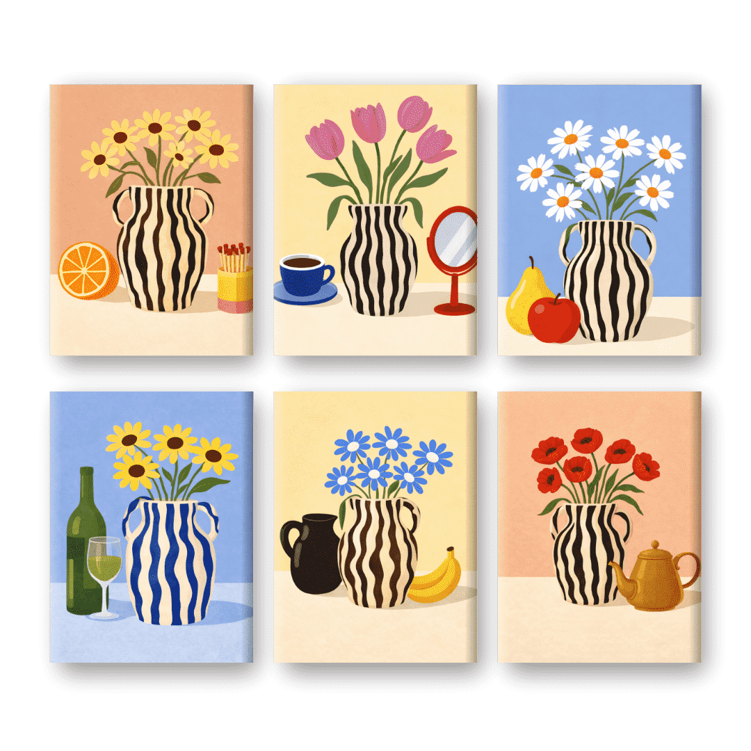 6 Mini Paintings | Blooming Vases Set