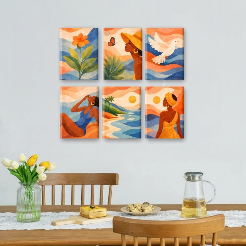 6 Mini Paintings | Boho Sunset Set