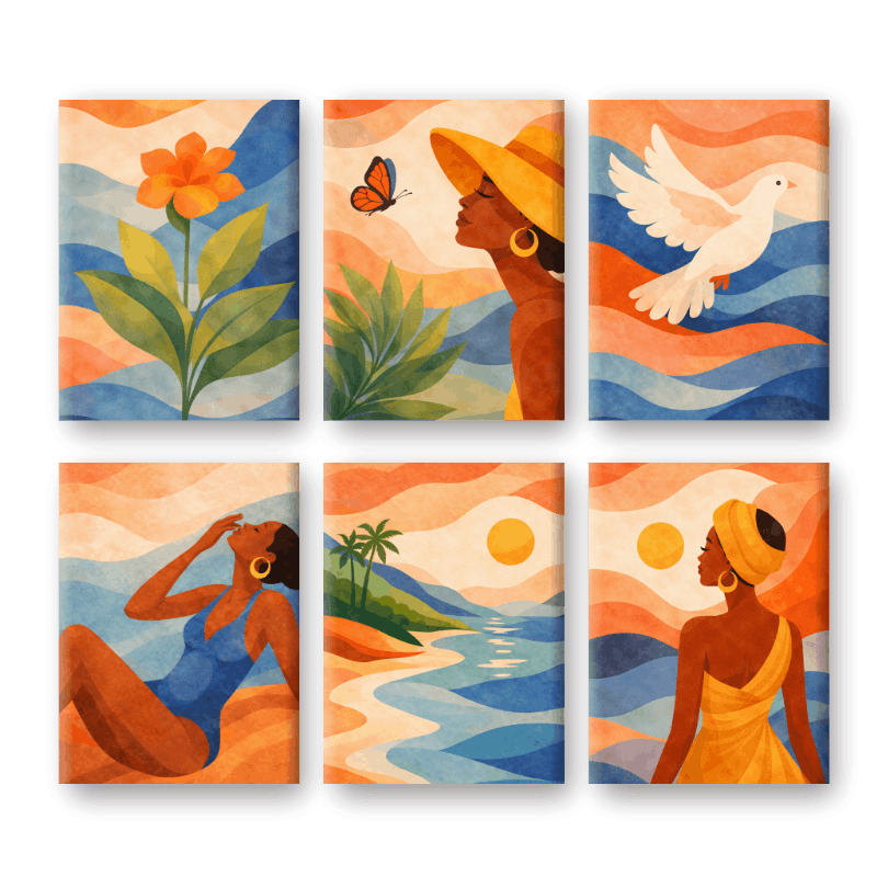 6 Mini Paintings | Boho Sunset Set