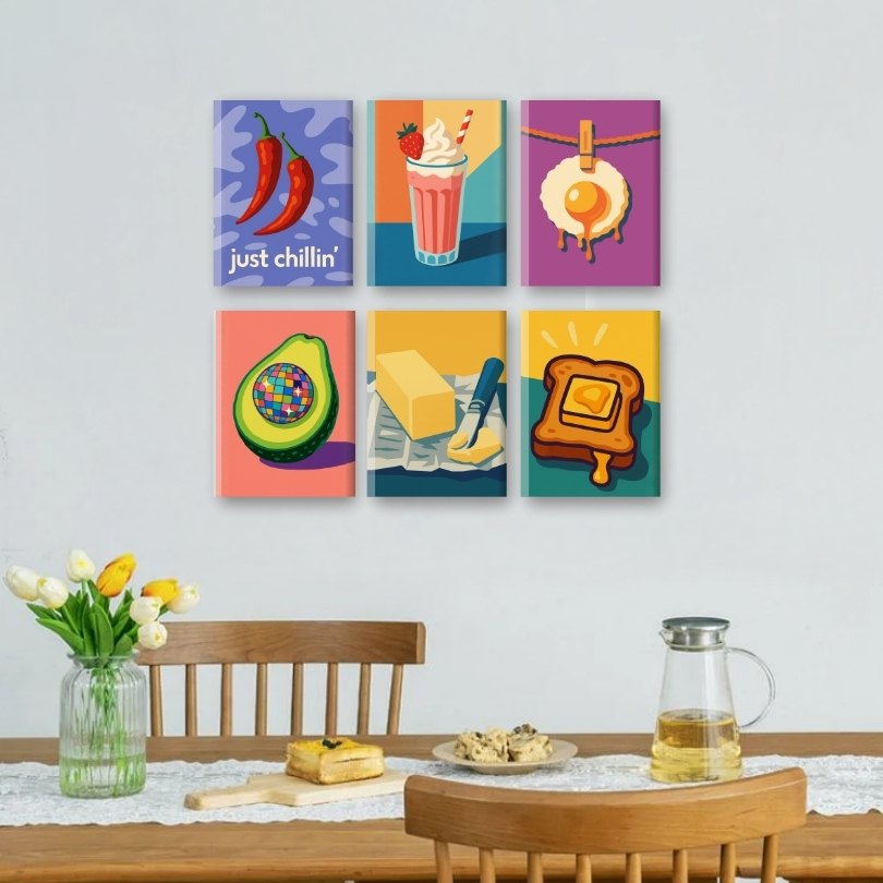 6 Mini Paintings | Breakfast Toast Set