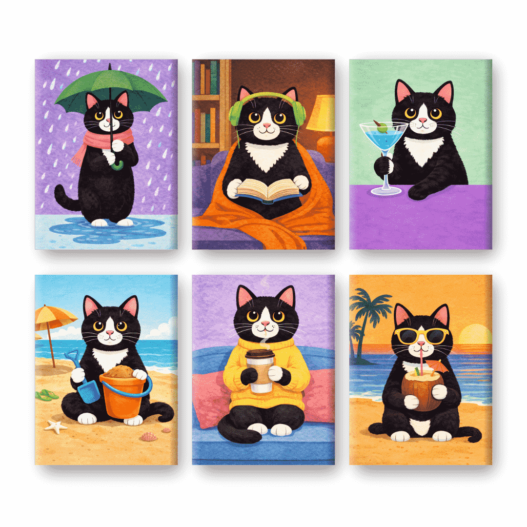 6 Mini Paintings | Cat Moments Set