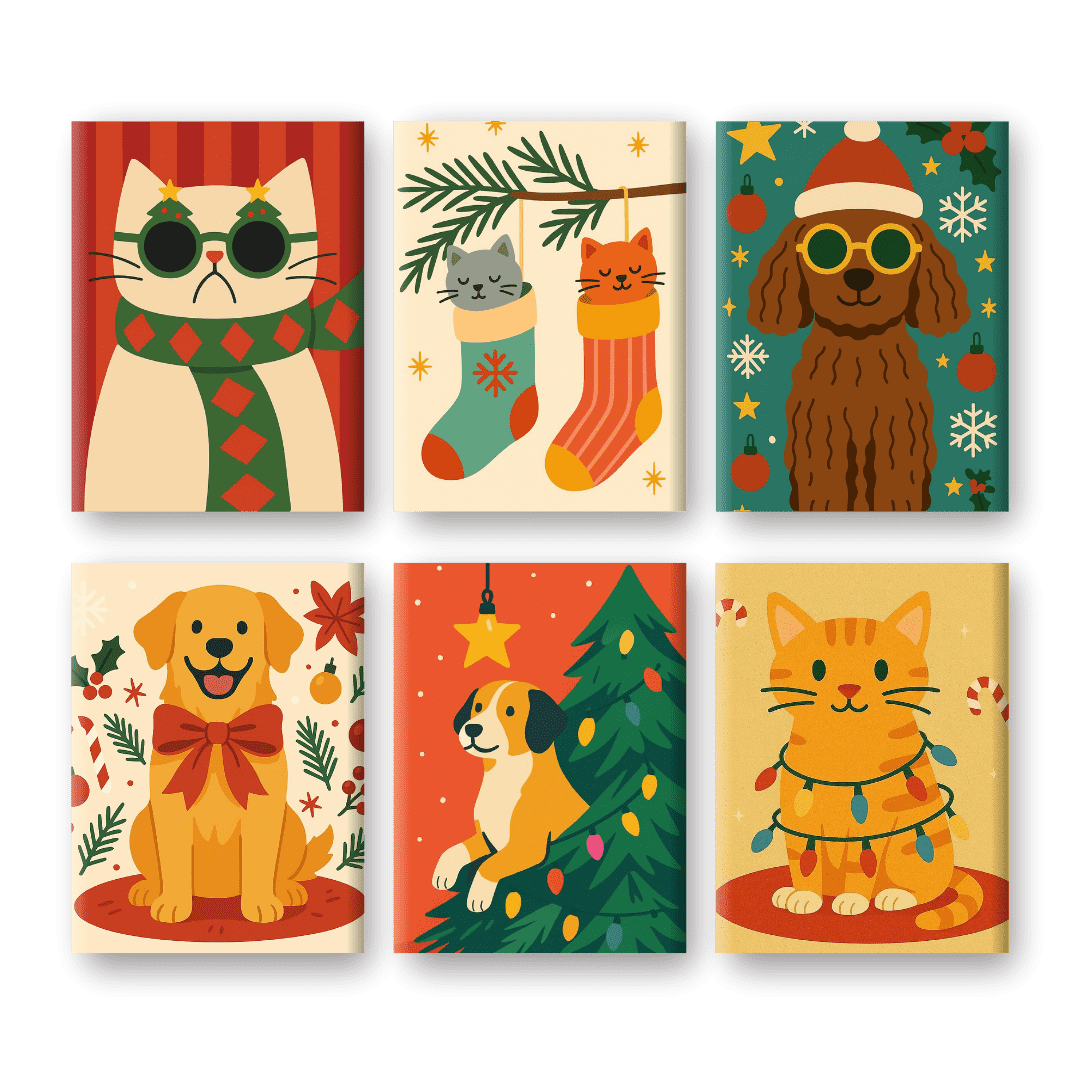 6 Mini Paintings | Cats & Dogs Christmas Set