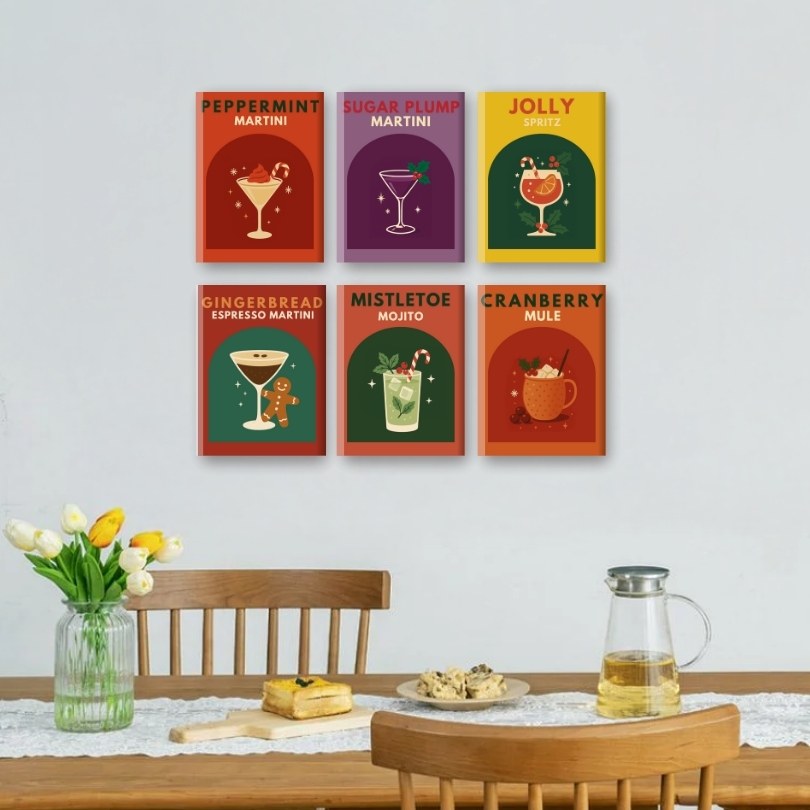 6 Mini Paintings | Christmas Cocktails Set