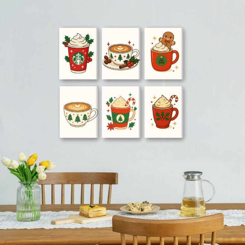 6 Mini Paintings | Christmas Coffee Set