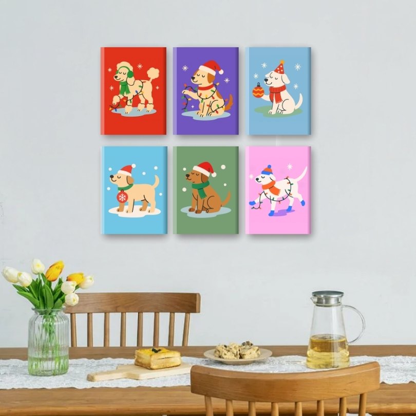 6 Mini Paintings | Christmas Dogs Set