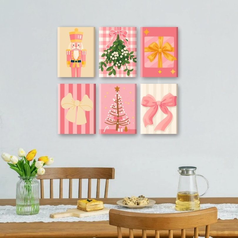 6 Mini Paintings | Christmas in Pink Set