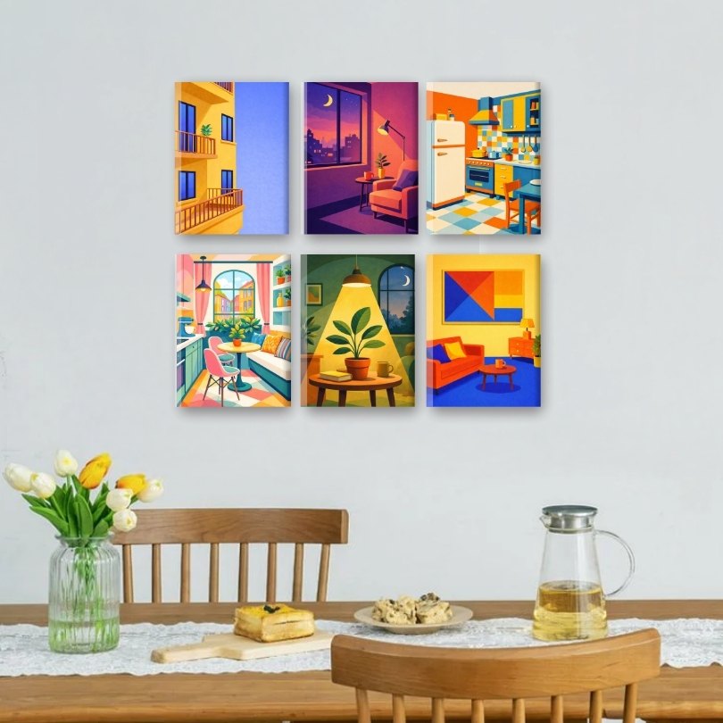 6 Mini Paintings | City Apartments Set