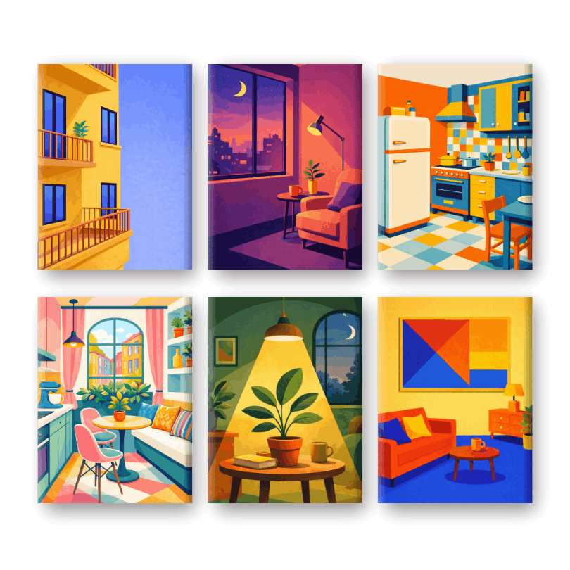 6 Mini Paintings | City Apartments Set