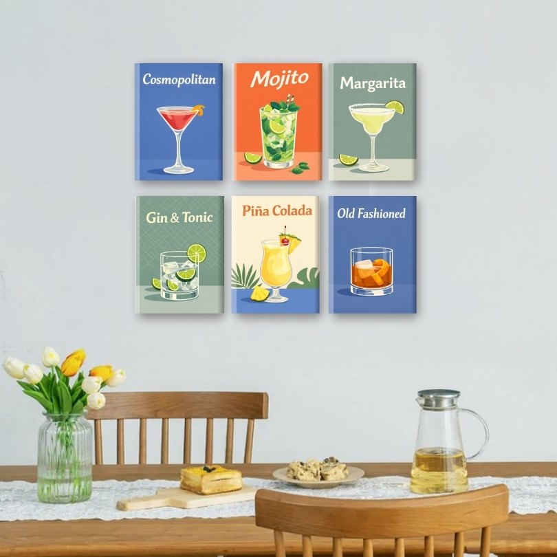 6 Mini Paintings | Cocktail Drinks Set