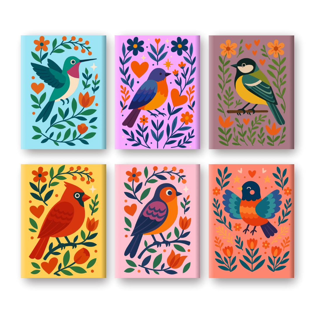 6 Mini Paintings | Colorful Birds Set
