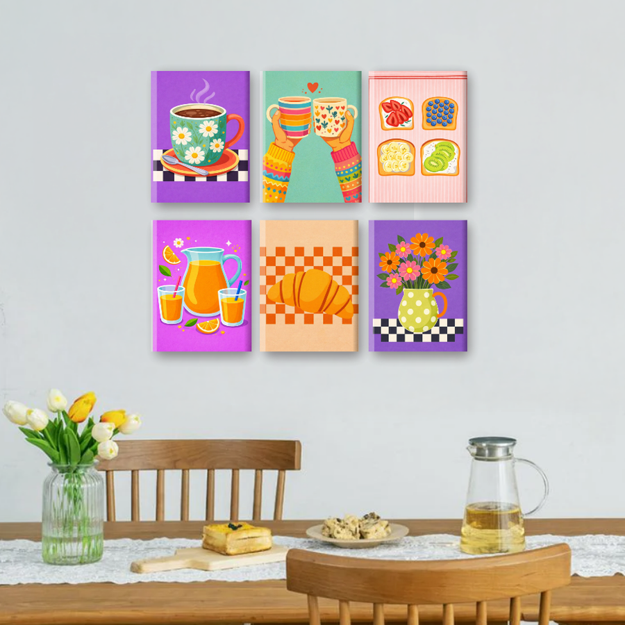 6 Mini Paintings | Colorful Breakfast Set