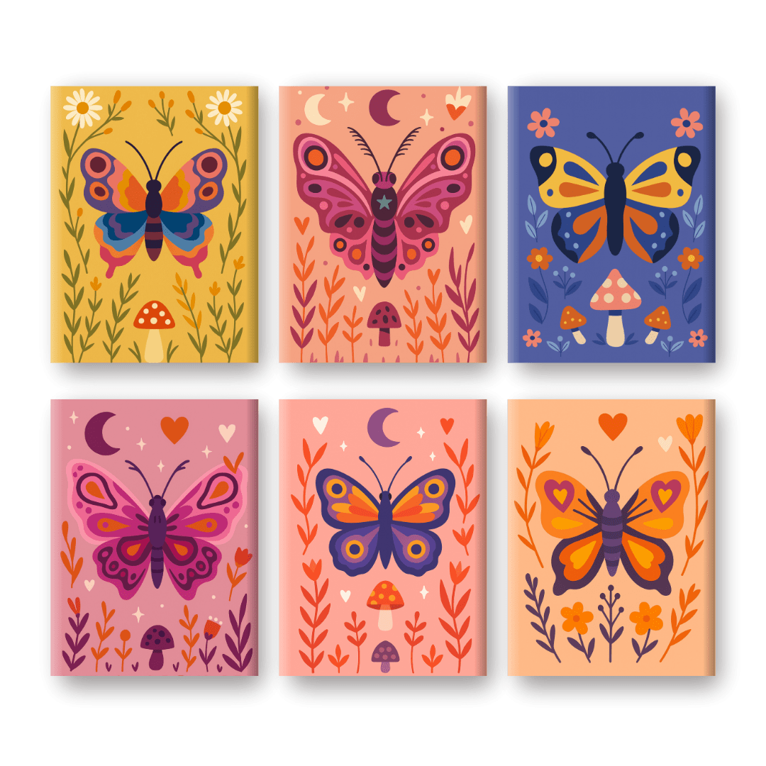 6 Mini Paintings | Colorful Butterflies Set