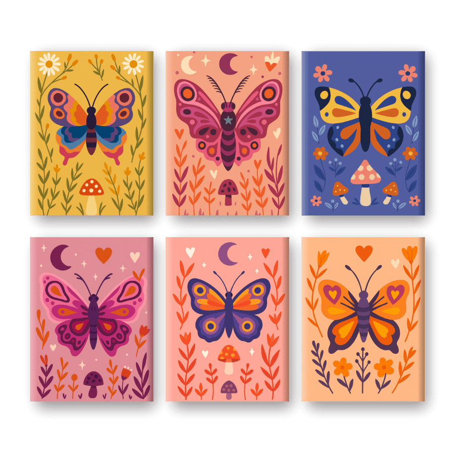 6 Mini Paintings | Colorful Butterflies Set