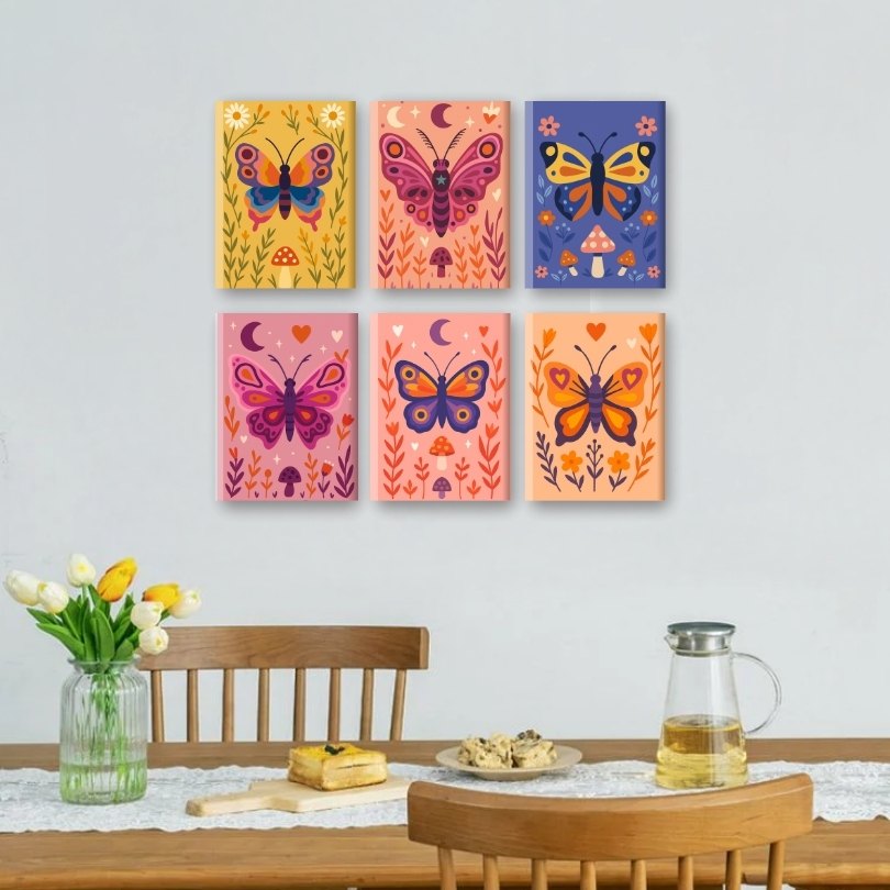 6 Mini Paintings | Colorful Butterflies Set