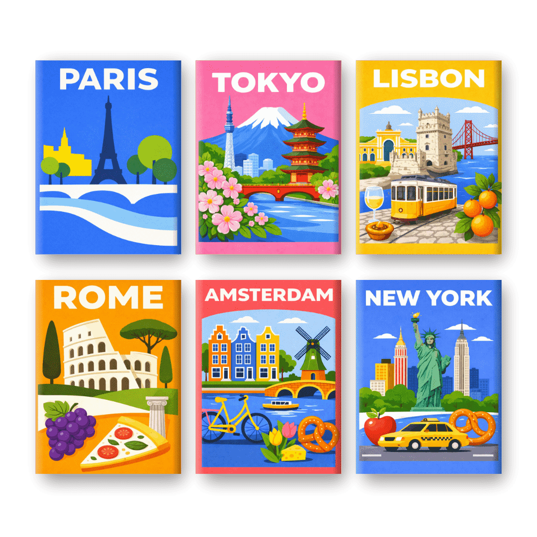 6 Mini Paintings | Colorful Cities Set