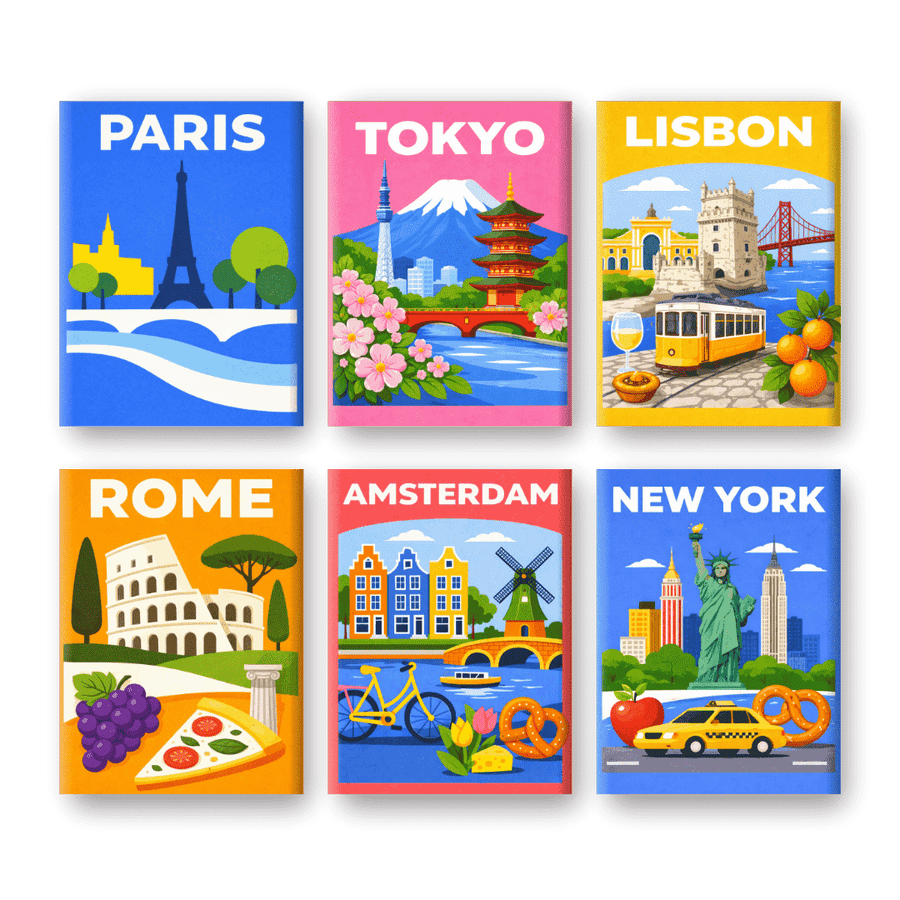 6 Mini Paintings | Colorful Cities Set