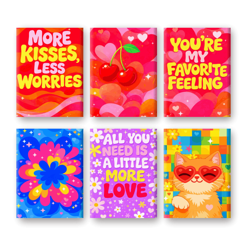 6 Mini Paintings | Colorful Love Set