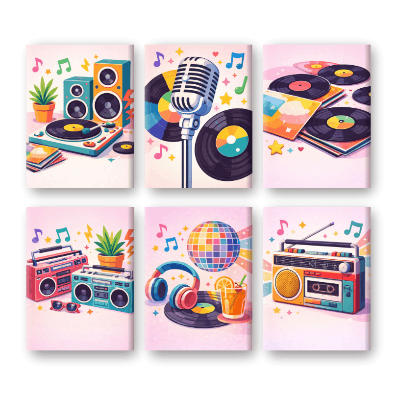 6 Mini Paintings | Colorful Music Set