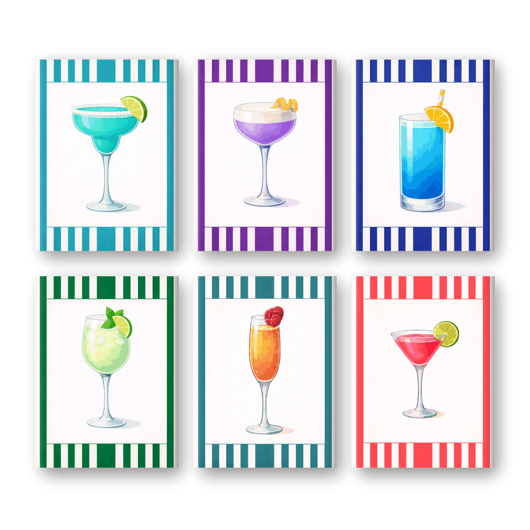 6 Mini Paintings | Colorful Striped Cocktails Set