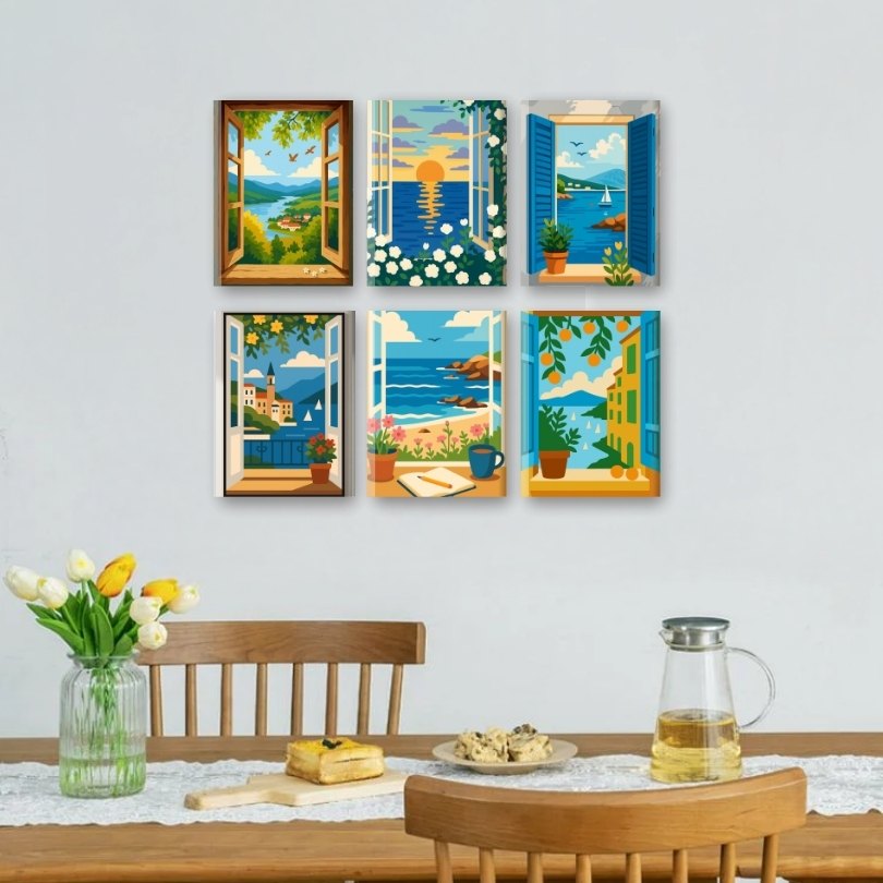 6 Mini Paintings | Colorful Windows Set