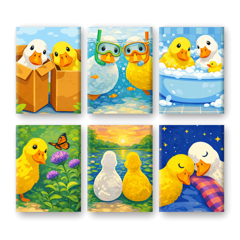 6 Mini Paintings | Cute Ducks Set