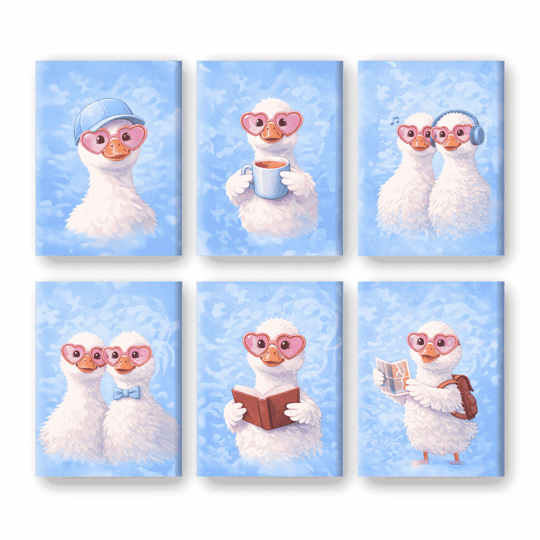6 Mini Paintings | Cute Goose Set