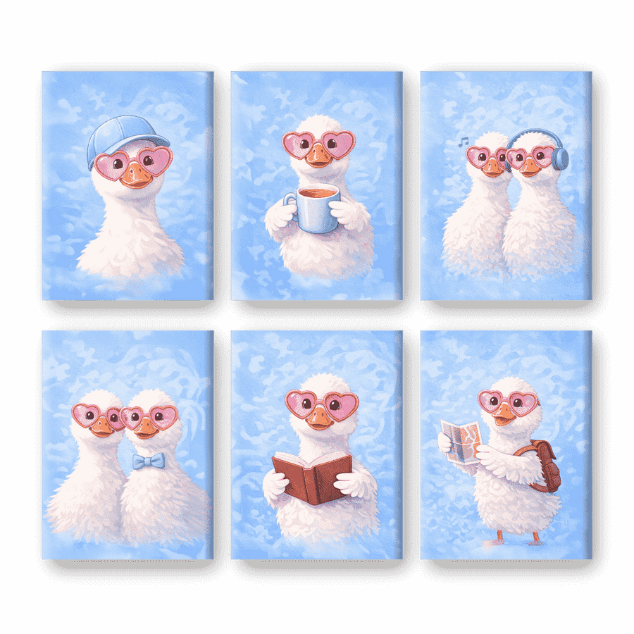 6 Mini Paintings | Cute Goose Set