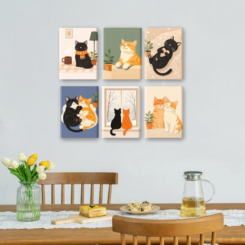 6 Mini Paintings | Cute House Cats Set