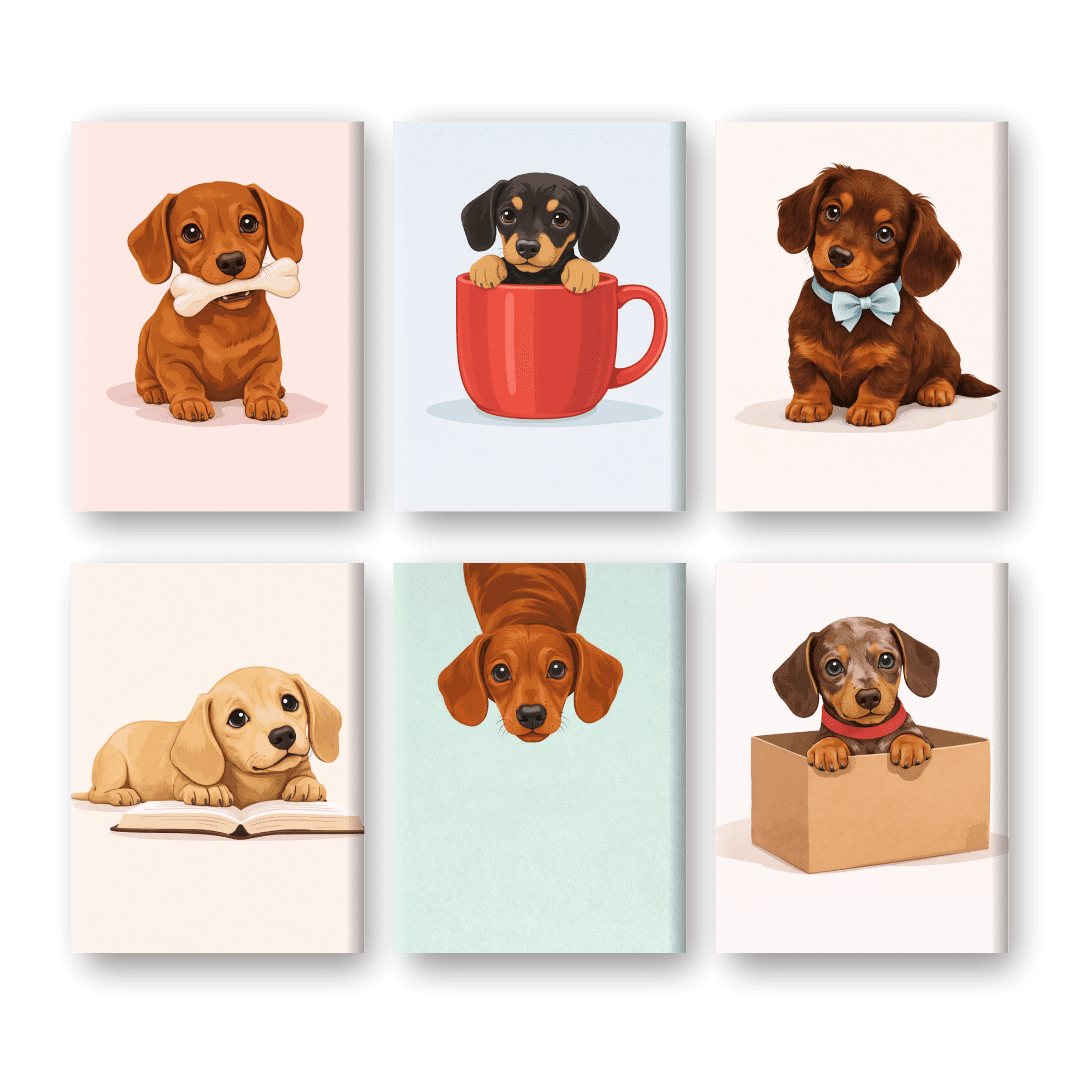 6 Mini Paintings | Cute Sausage Dogs Set