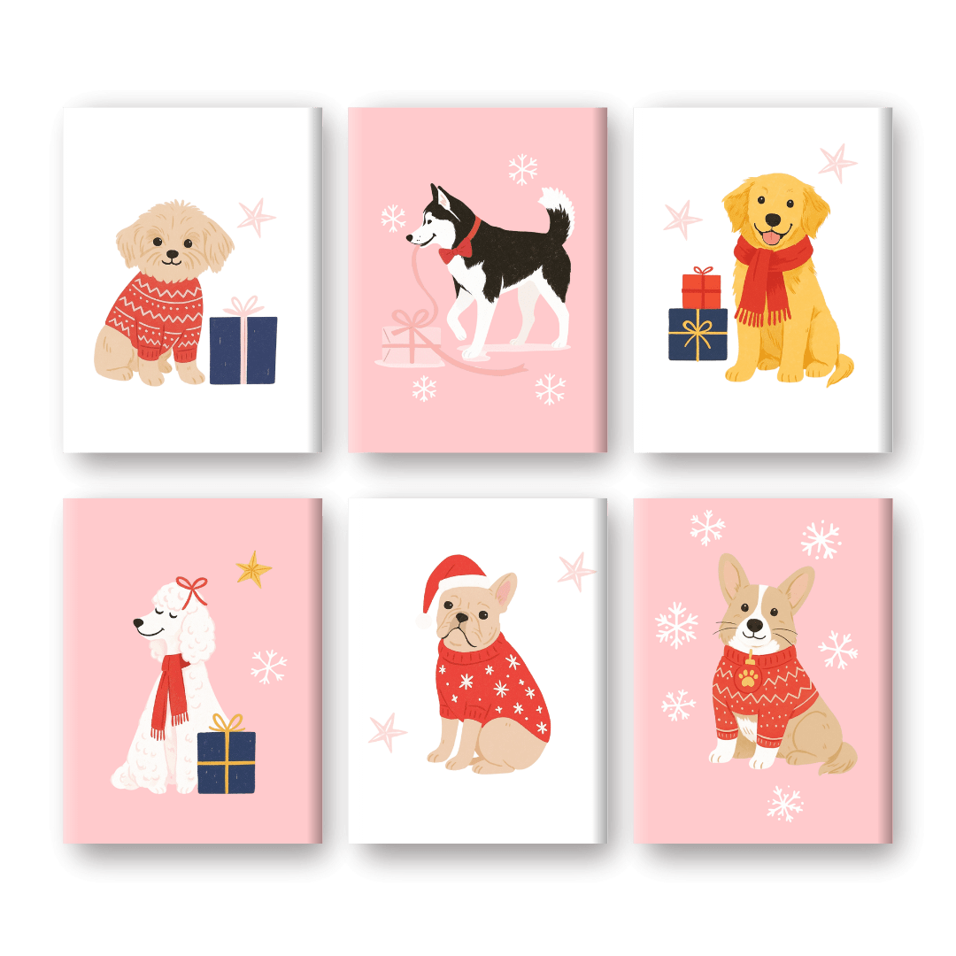 6 Mini Paintings | Cute Winter Dogs Set