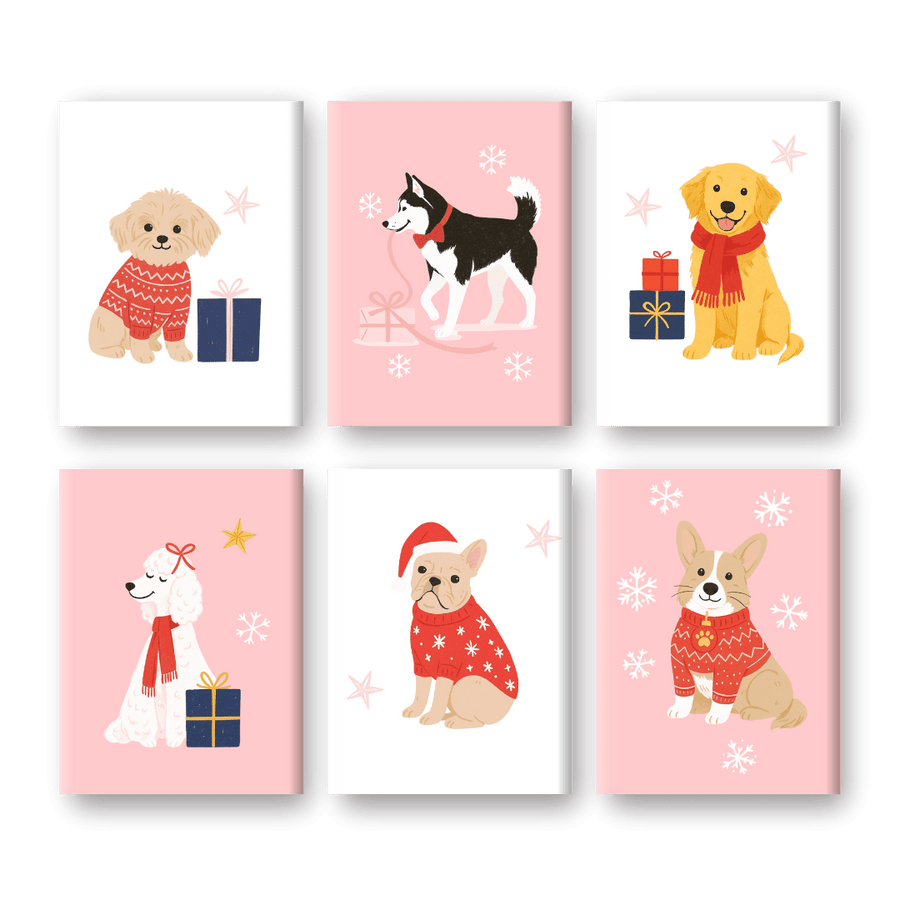 6 Mini Paintings | Cute Winter Dogs Set