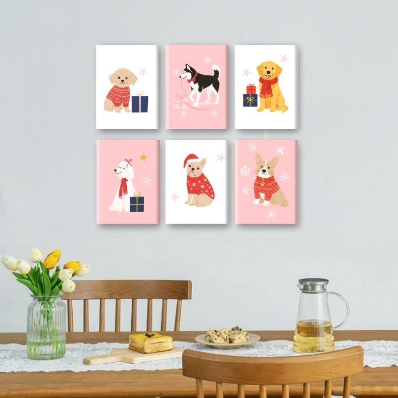 6 Mini Paintings | Cute Winter Dogs Set