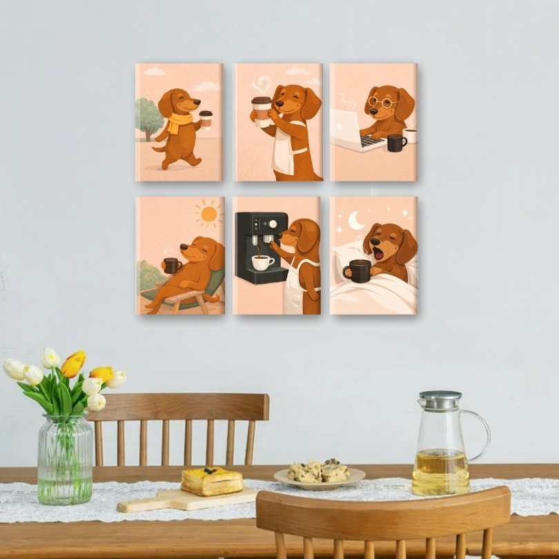 6 Mini Paintings | Dachshund Coffee Set