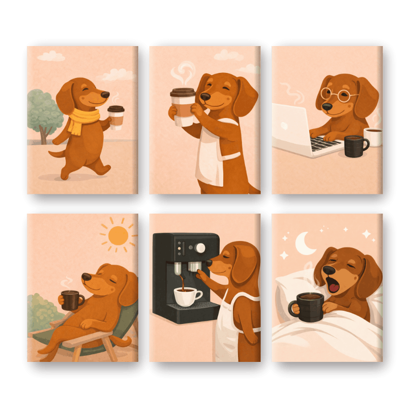 6 Mini Paintings | Dachshund Coffee Set