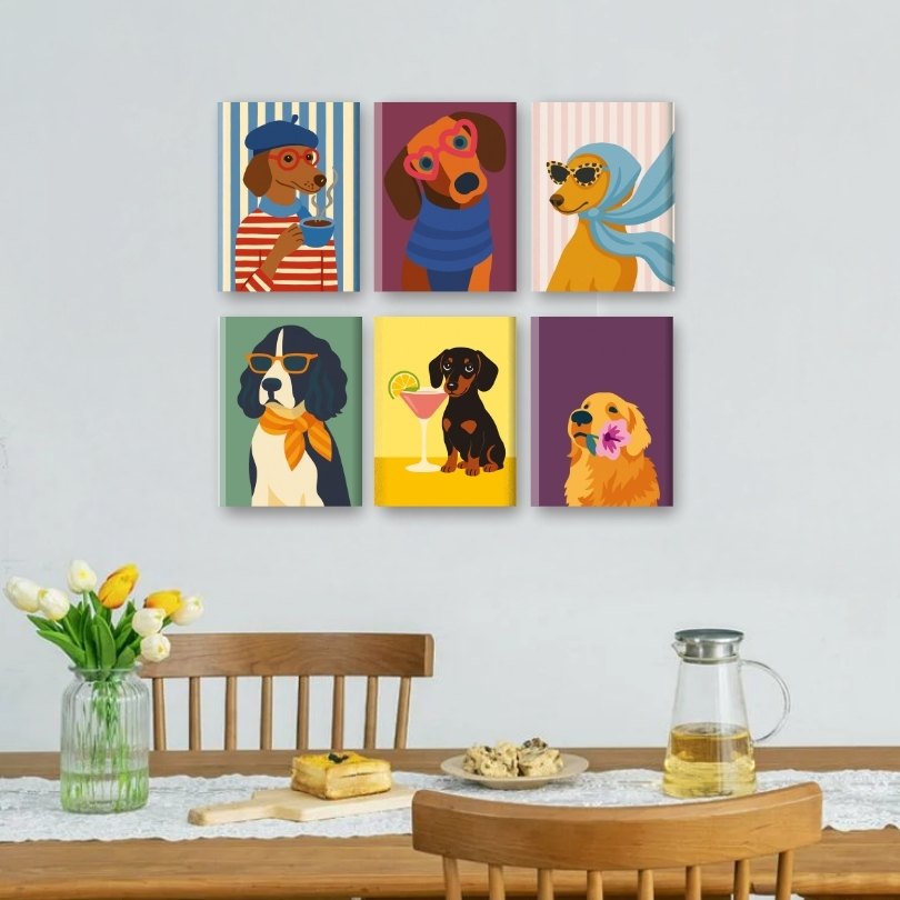 6 Mini Paintings | Fancy Dogs Set