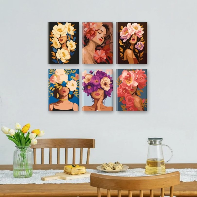6 Mini Paintings | Flower Ladies Set