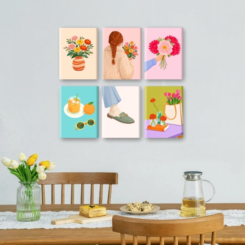 6 Mini Paintings | Flowers & Fashion Set