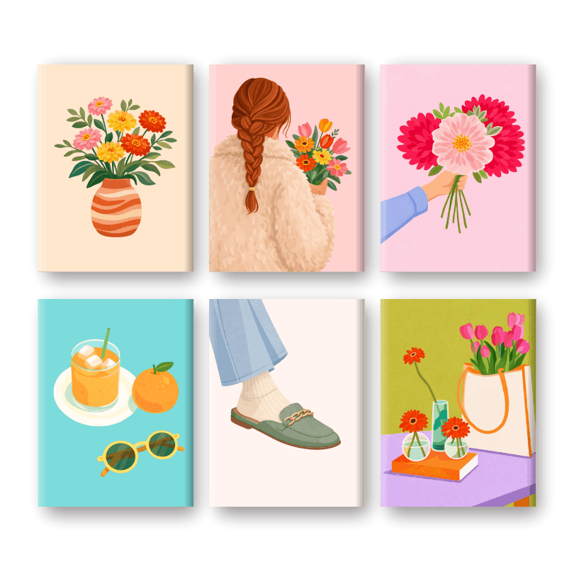 6 Mini Paintings | Flowers & Fashion Set