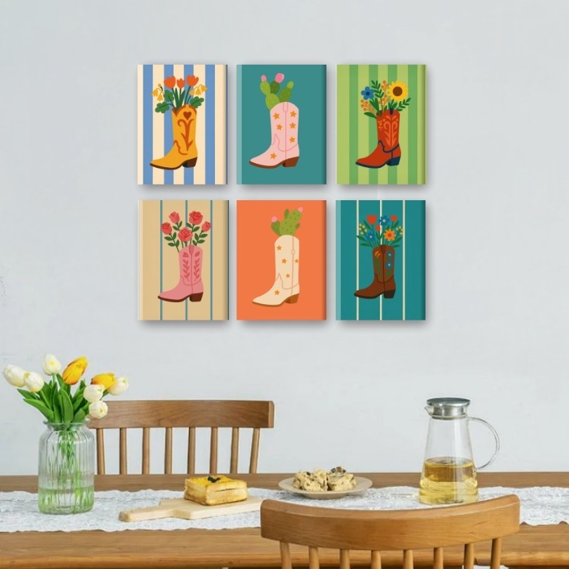 6 Mini Paintings | Flowers in Boots Set