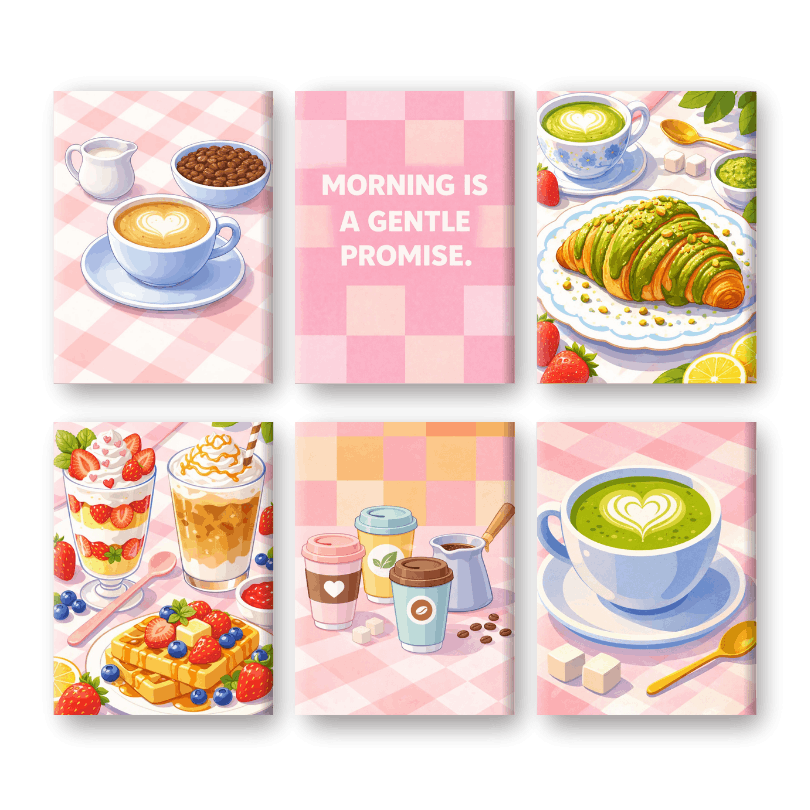 6 Mini Paintings | Gentle Morning Breakfast Set
