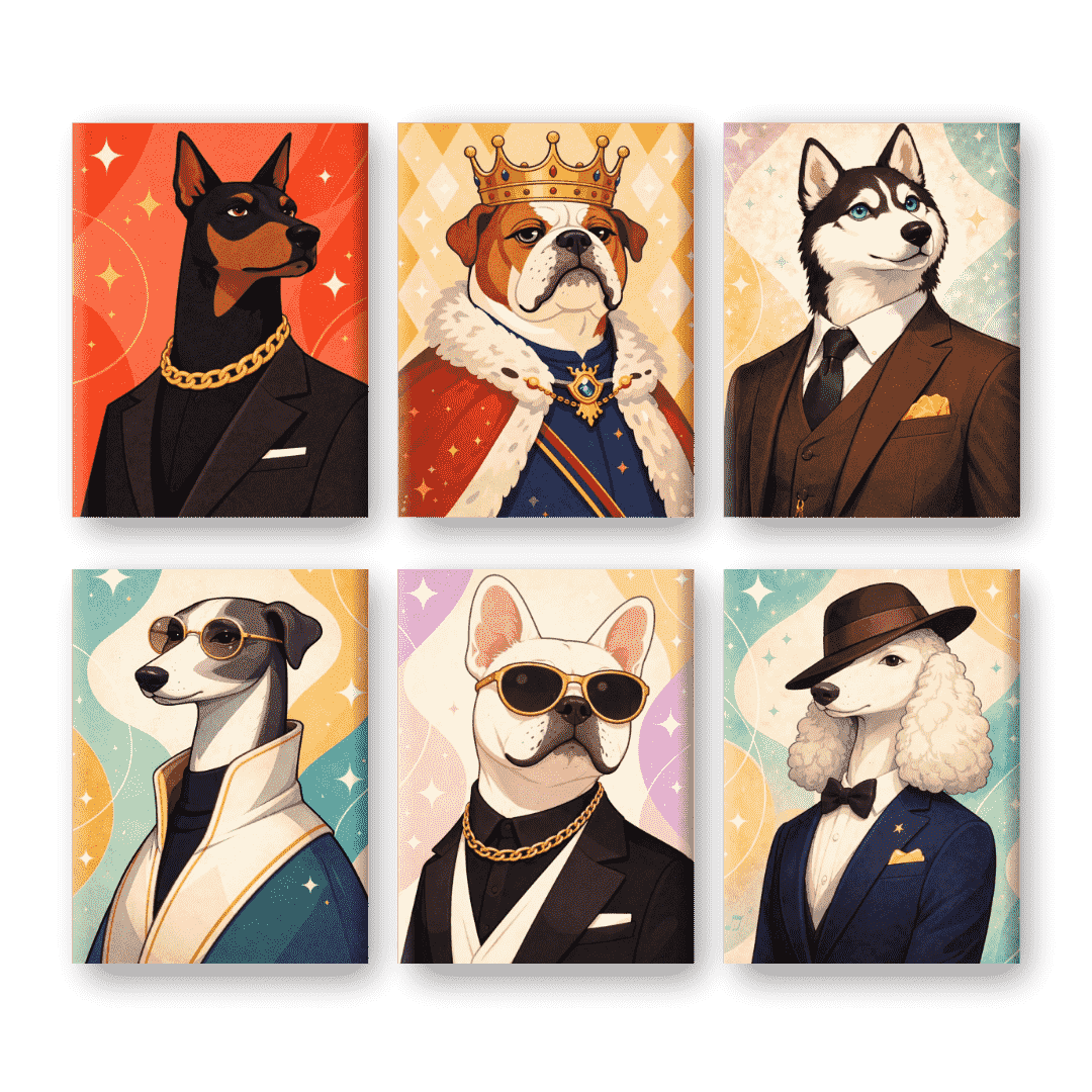6 Mini Paintings | Gentleman Dogs Set