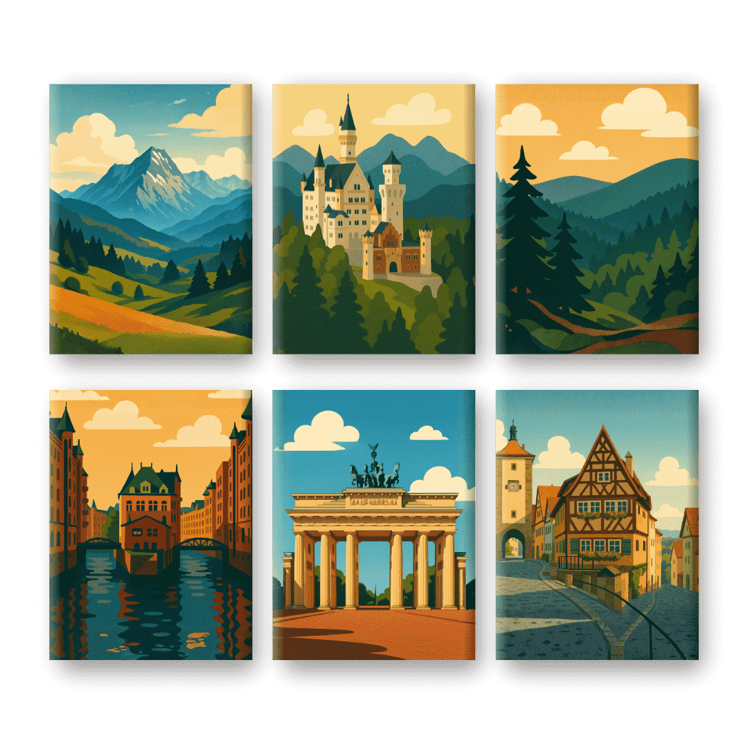 6 Mini Paintings | German Landscapes Set
